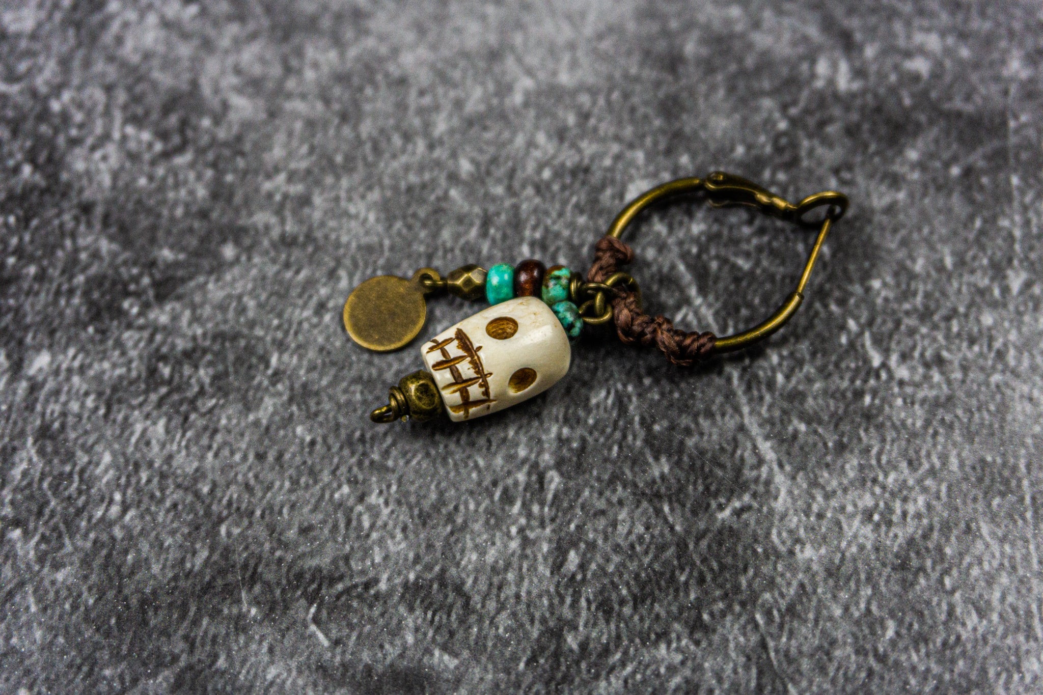 beaded skull charm hoop pirate earring- wander jewellery