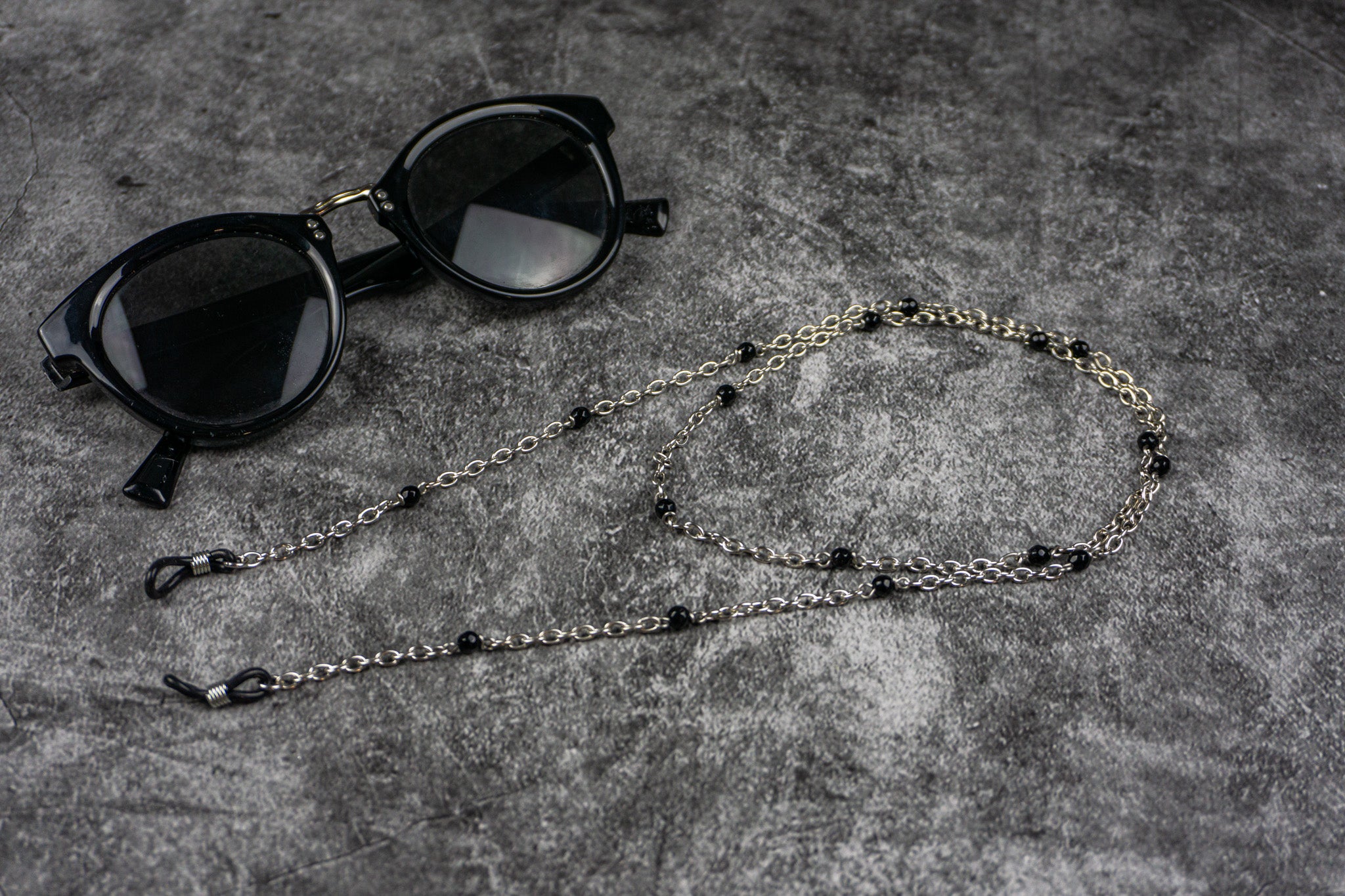 stainless steel glasses chain with black onyx gemstone - wander jewellery