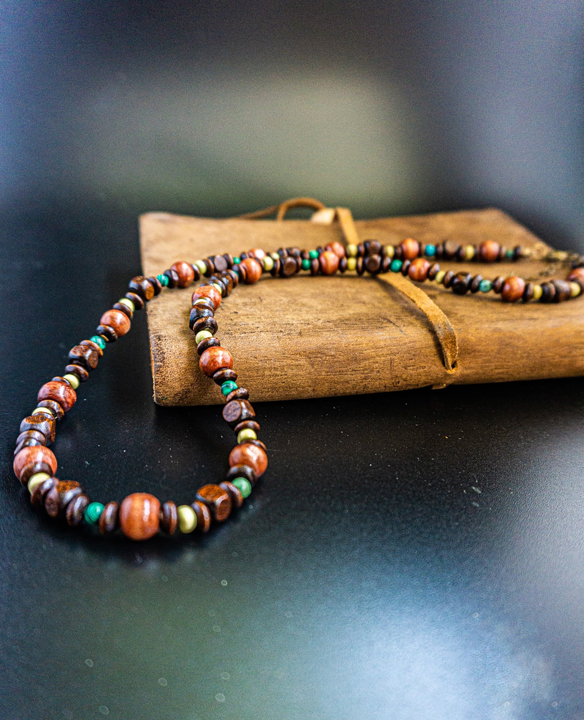 wooden bead gemstone necklace- wander jewellery