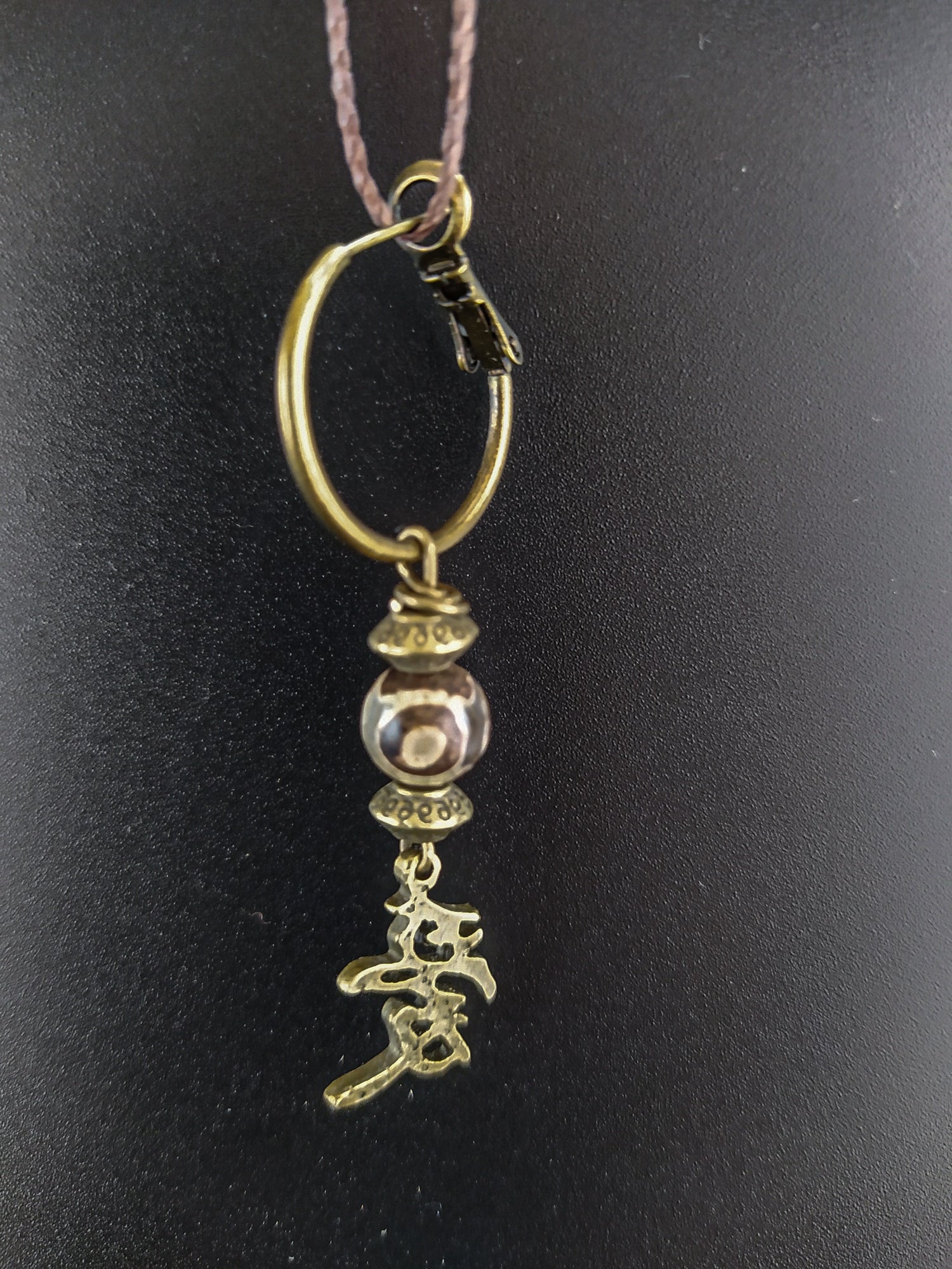 dangle earring with third eye agate gemstone and love ideogram- wander jewelry