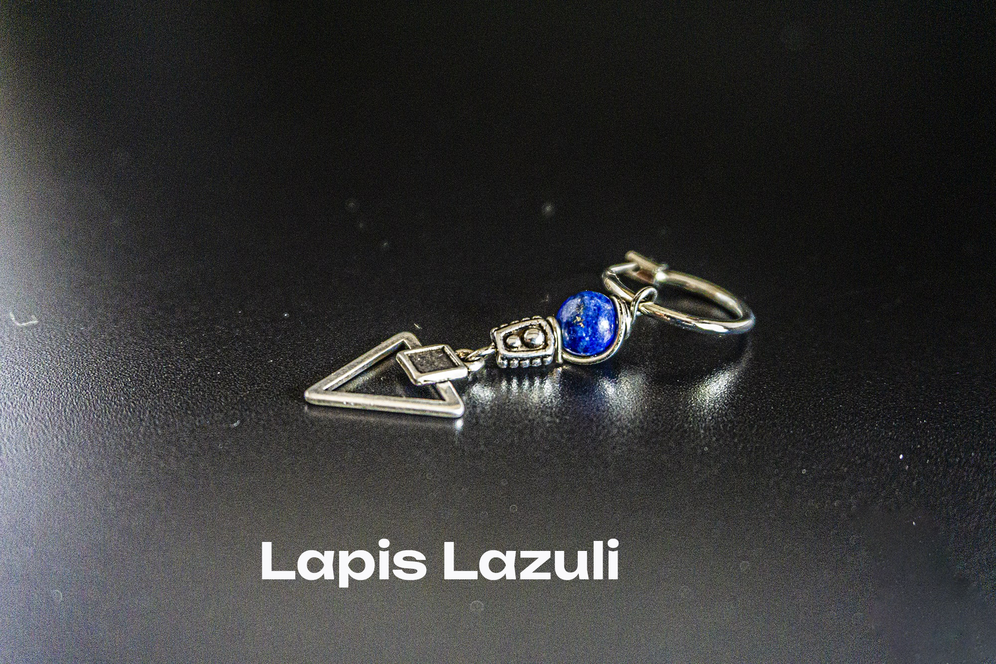 mens hoop lapis lazuli beaded  earring with dangle triangle- wander jewellery