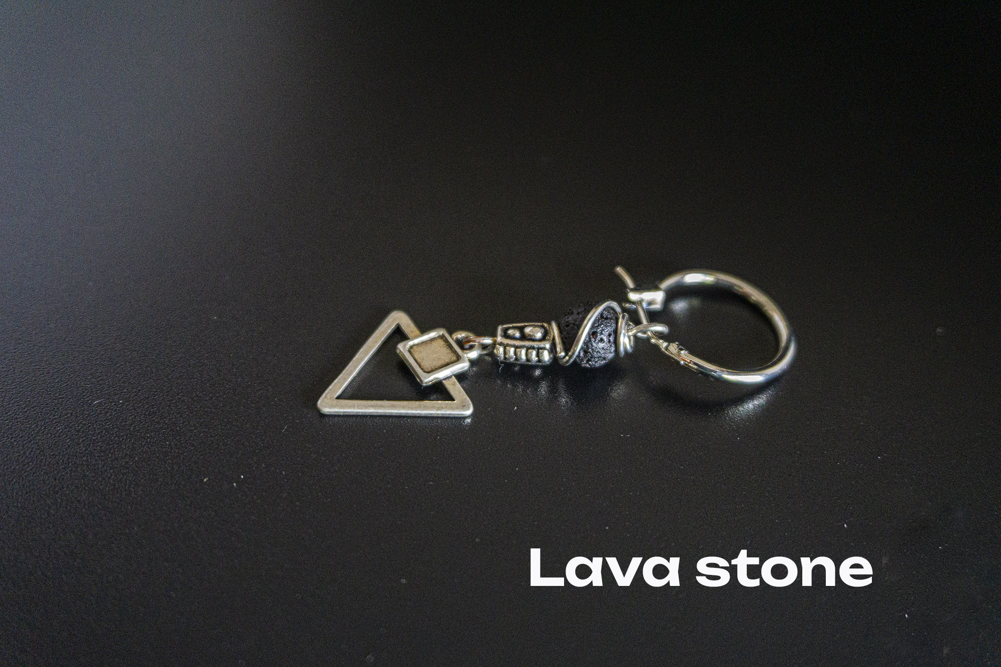 mens hoop lava stone beaded  earring with dangle triangle- wander jewellery
