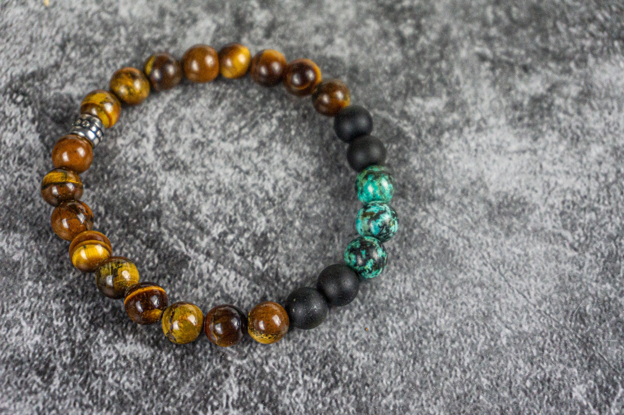 tiger eye-golden obsidian- african turquoise jasper- triple gemstone colorful beaded bracelet- wander jewellery