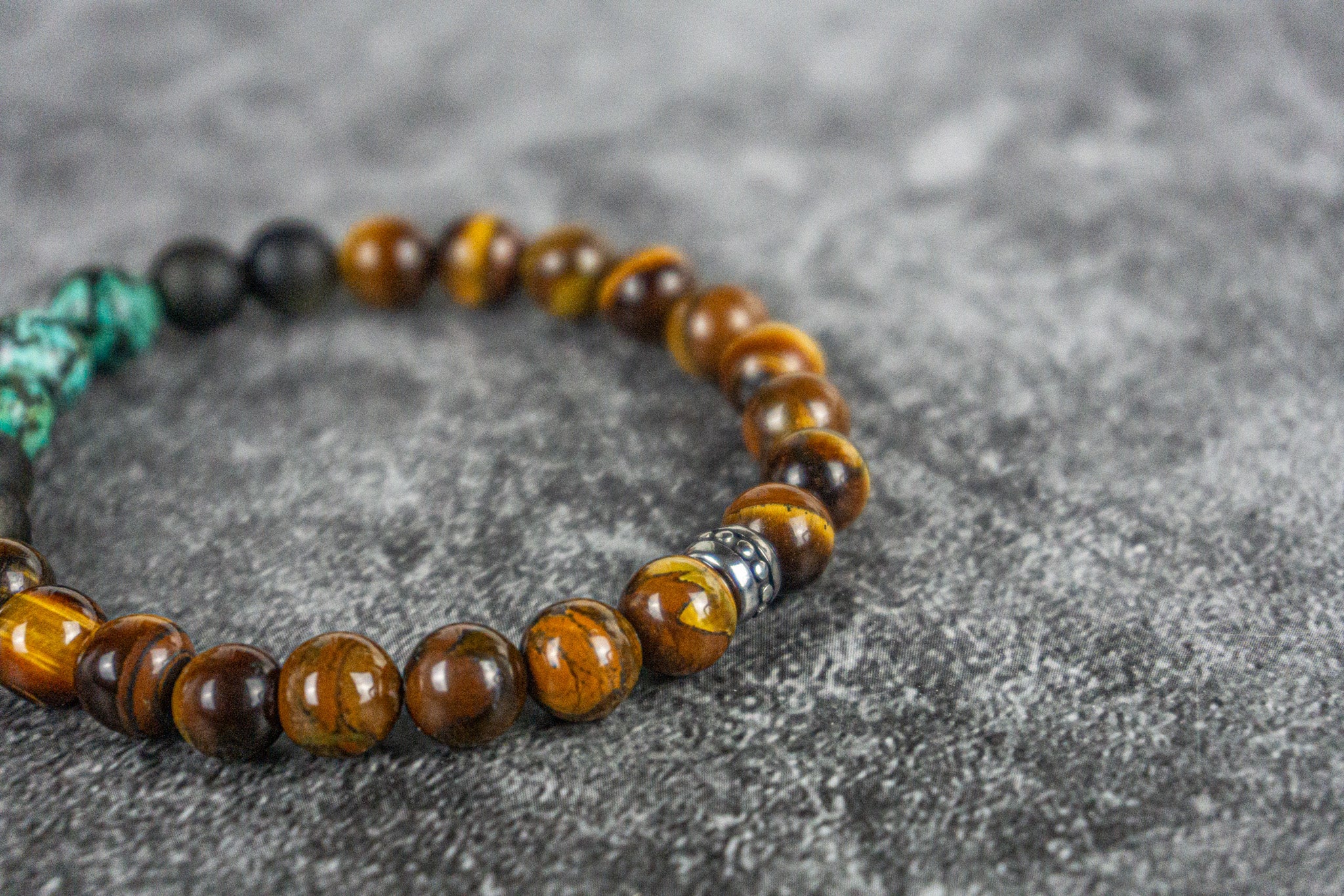 tiger eye-golden obsidian- african turquoise jasper- triple gemstone colorful beaded stetchy bracelet- wander jewellery