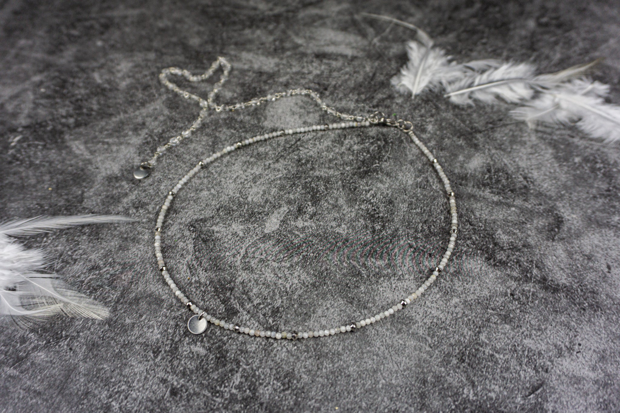 Long back drop necklace with moonstone choker and crystal tail – Wander Jewellery