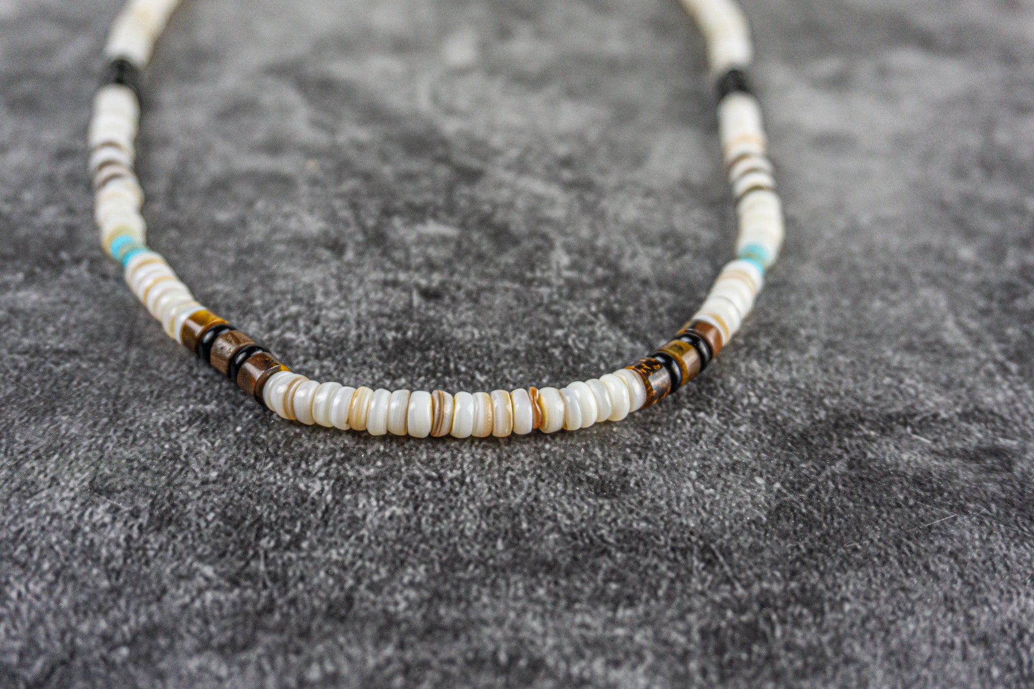 white seashell and gemstone beaded necklace- wander jewellery