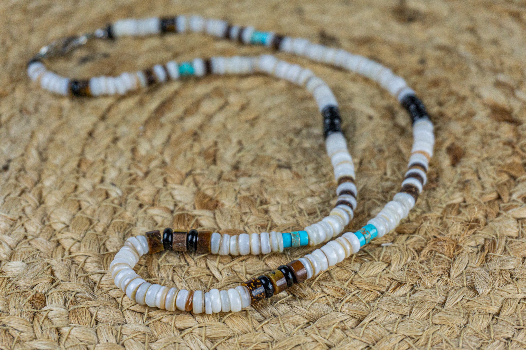 seashell and gemstone beaded surfer necklace- wander jewellery