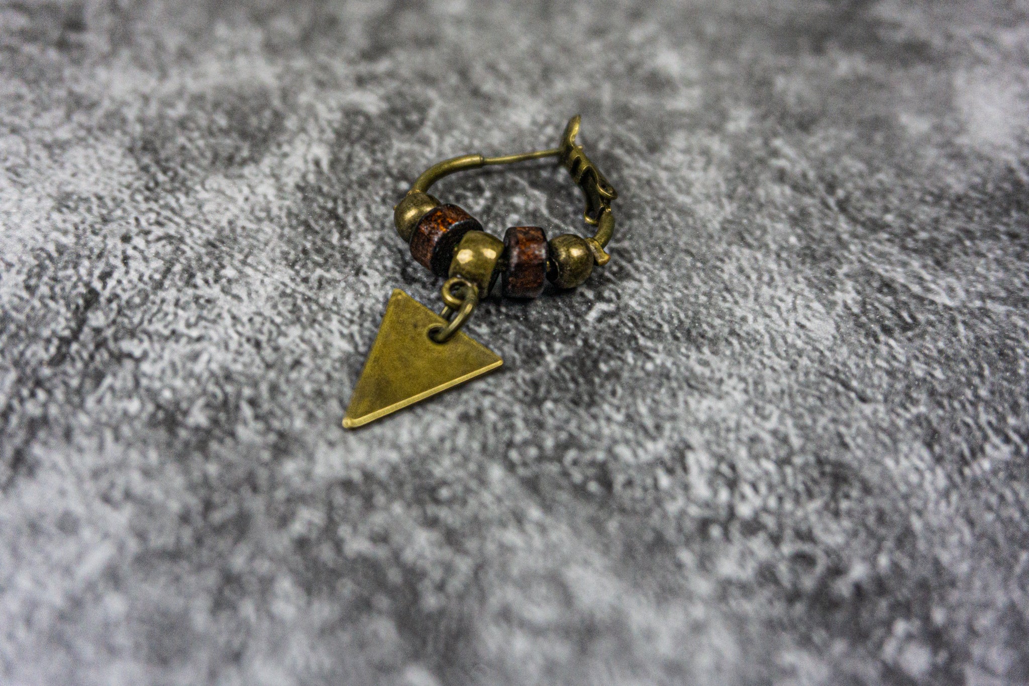 hoop brass wood beaded triangle dangle earring- wander jewellery