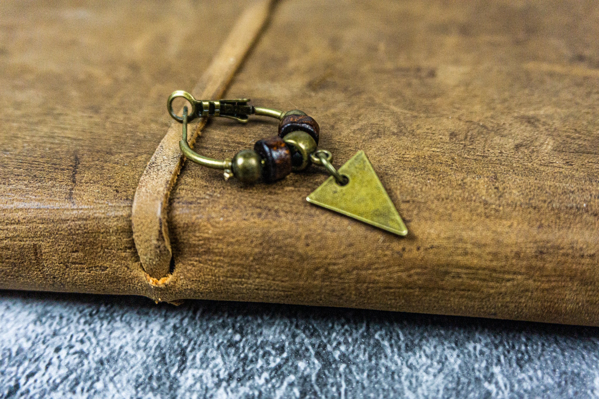 hoop brass wood beaded triangle earring- wander jewellery