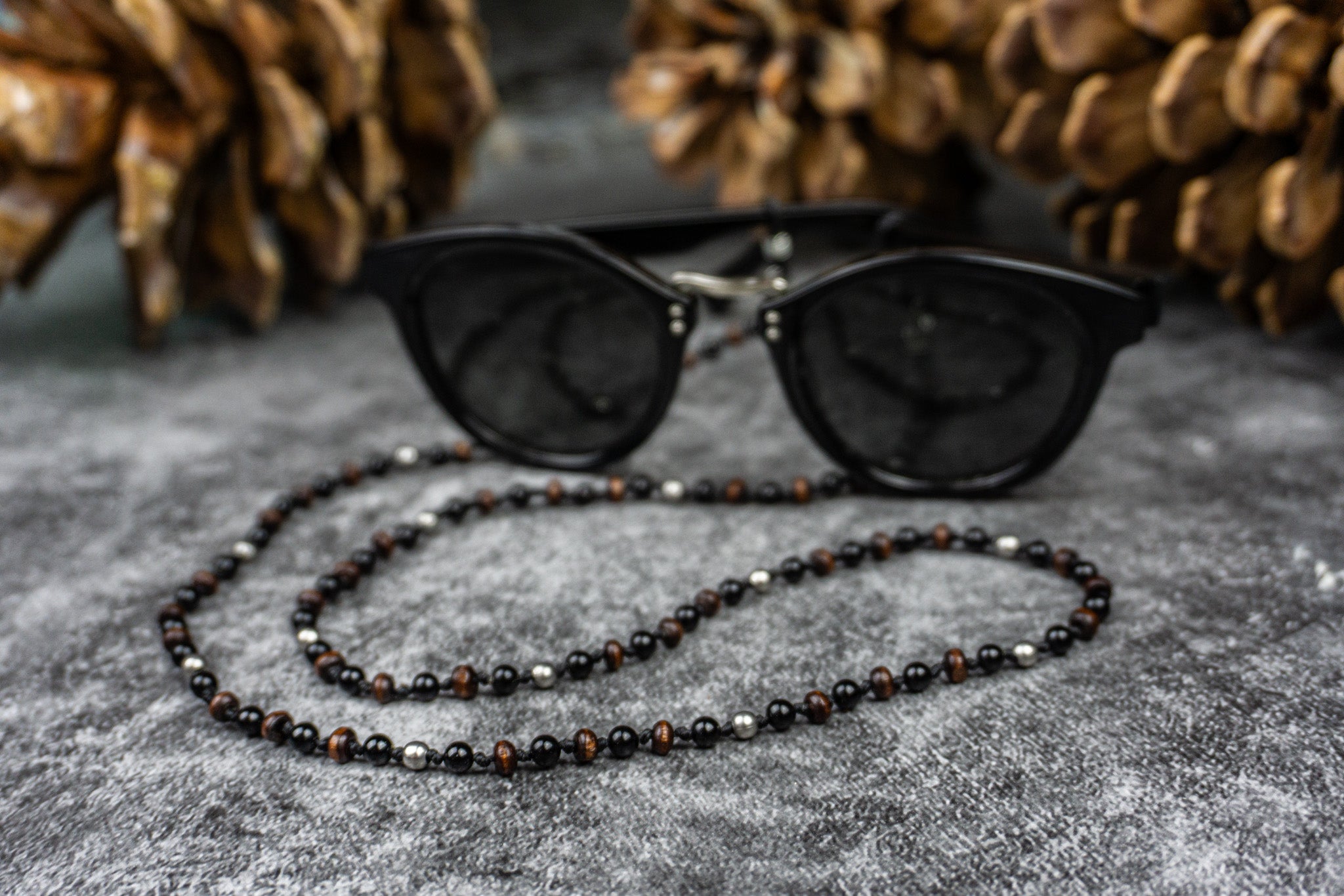 black onyx wood beaded glasses chain holder- wander jewellery