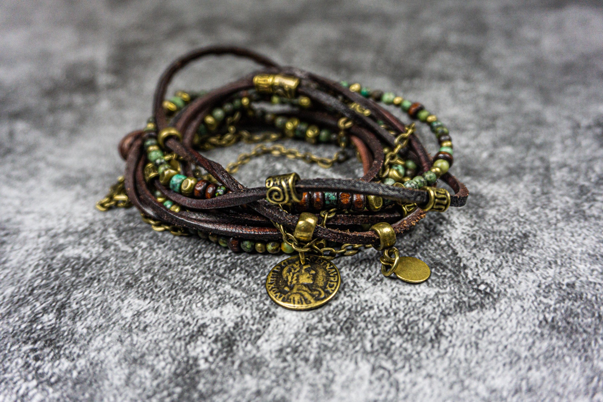 Leather and bead wrap on sale bracelet