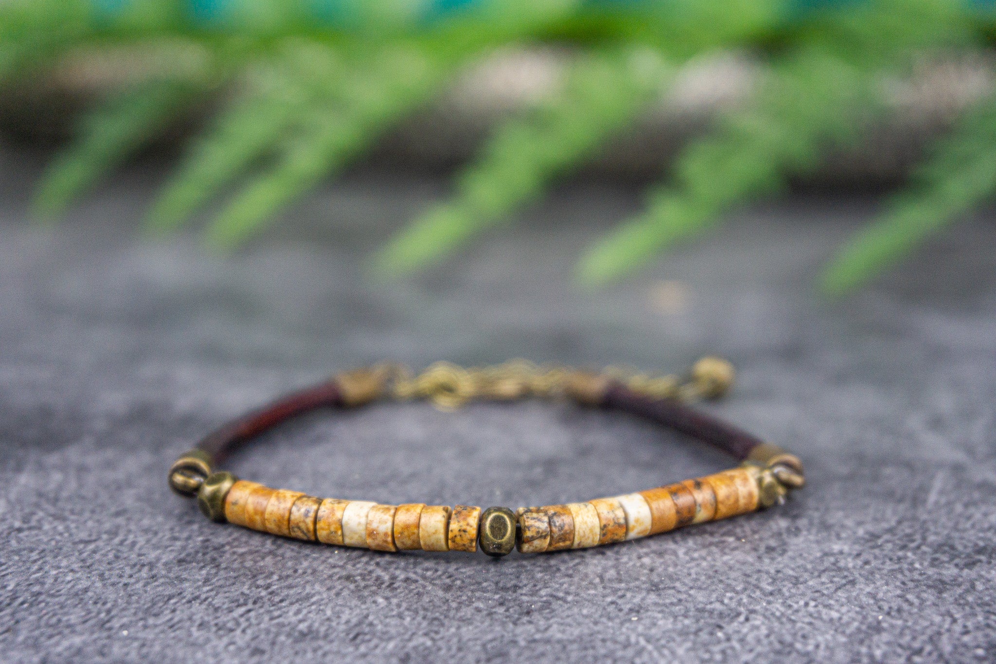 Natural jasper heishi beads bracelet for men