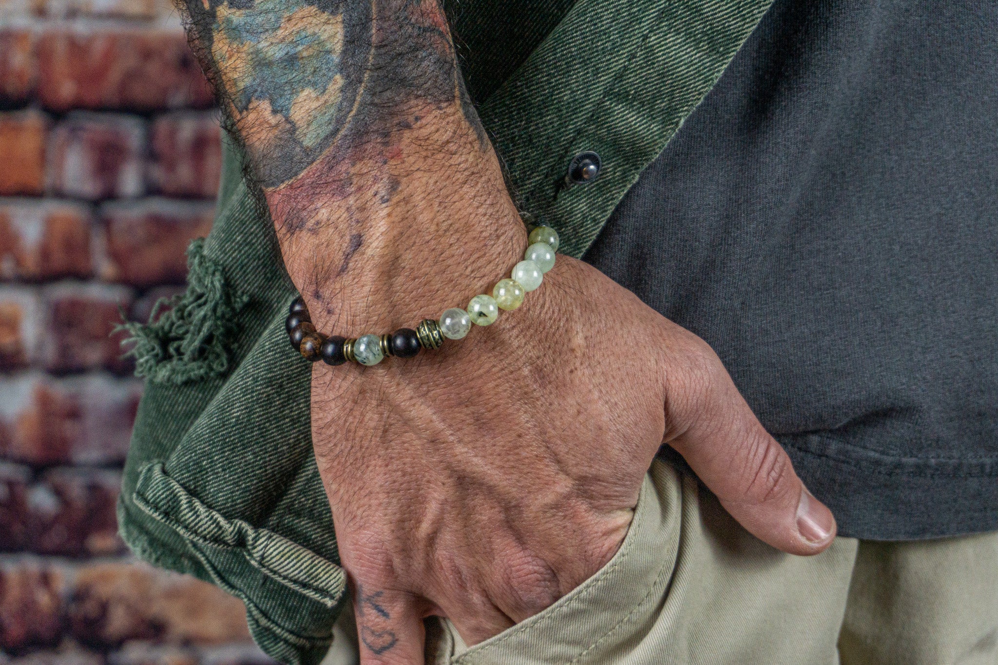 Tibetan style gemstone and wooden bracelet