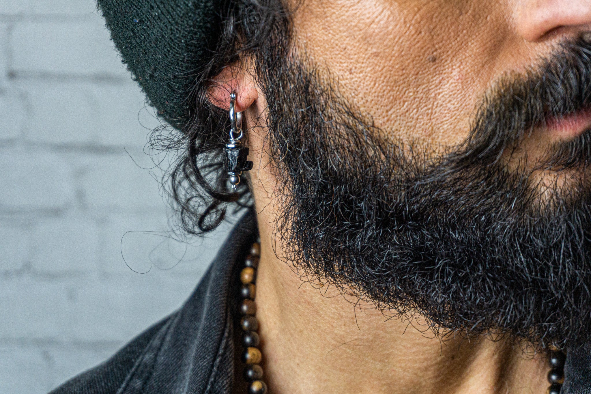 Black and silver earring for men 