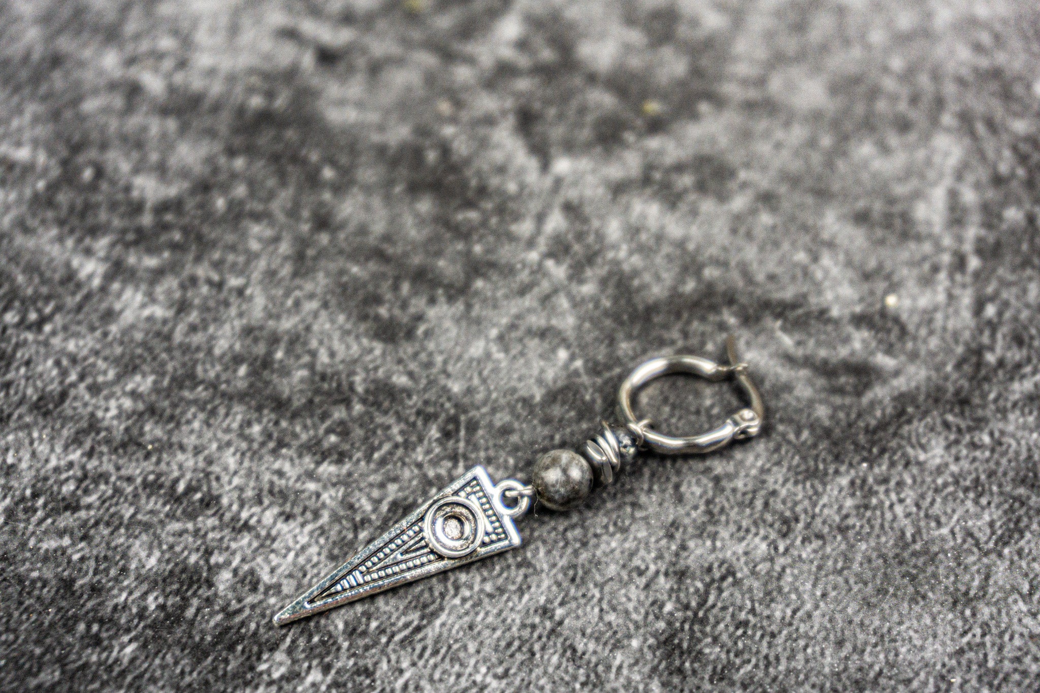 stainless steel hoop triangle earring with labradorite gemstone beads