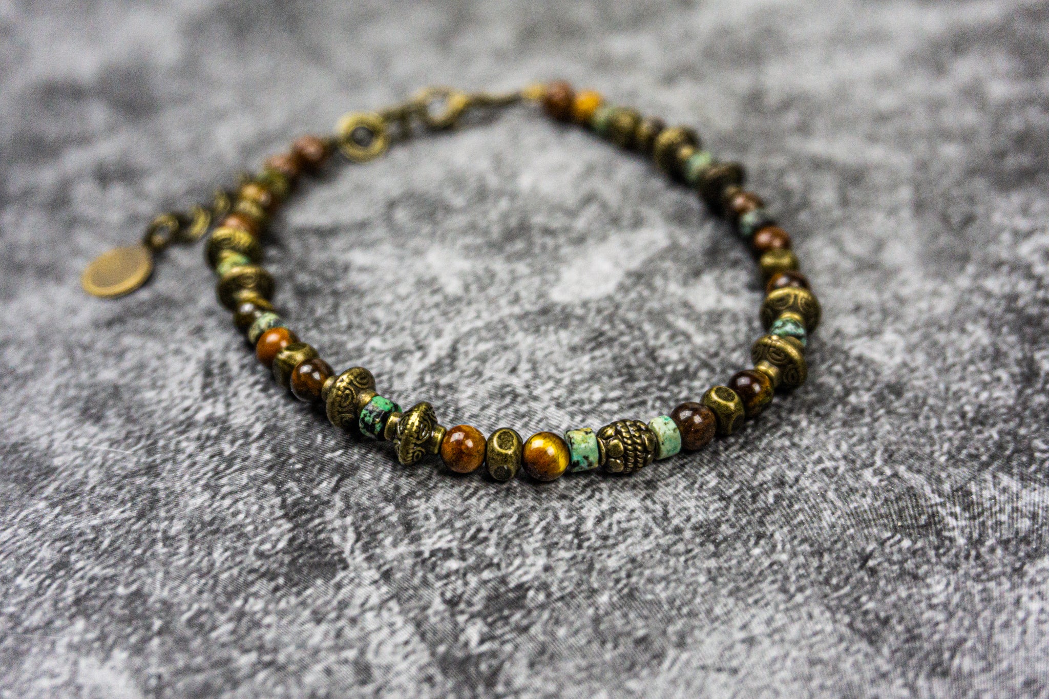 dainty  gemstone and brronze earthy beads bracelet- wander jewellery