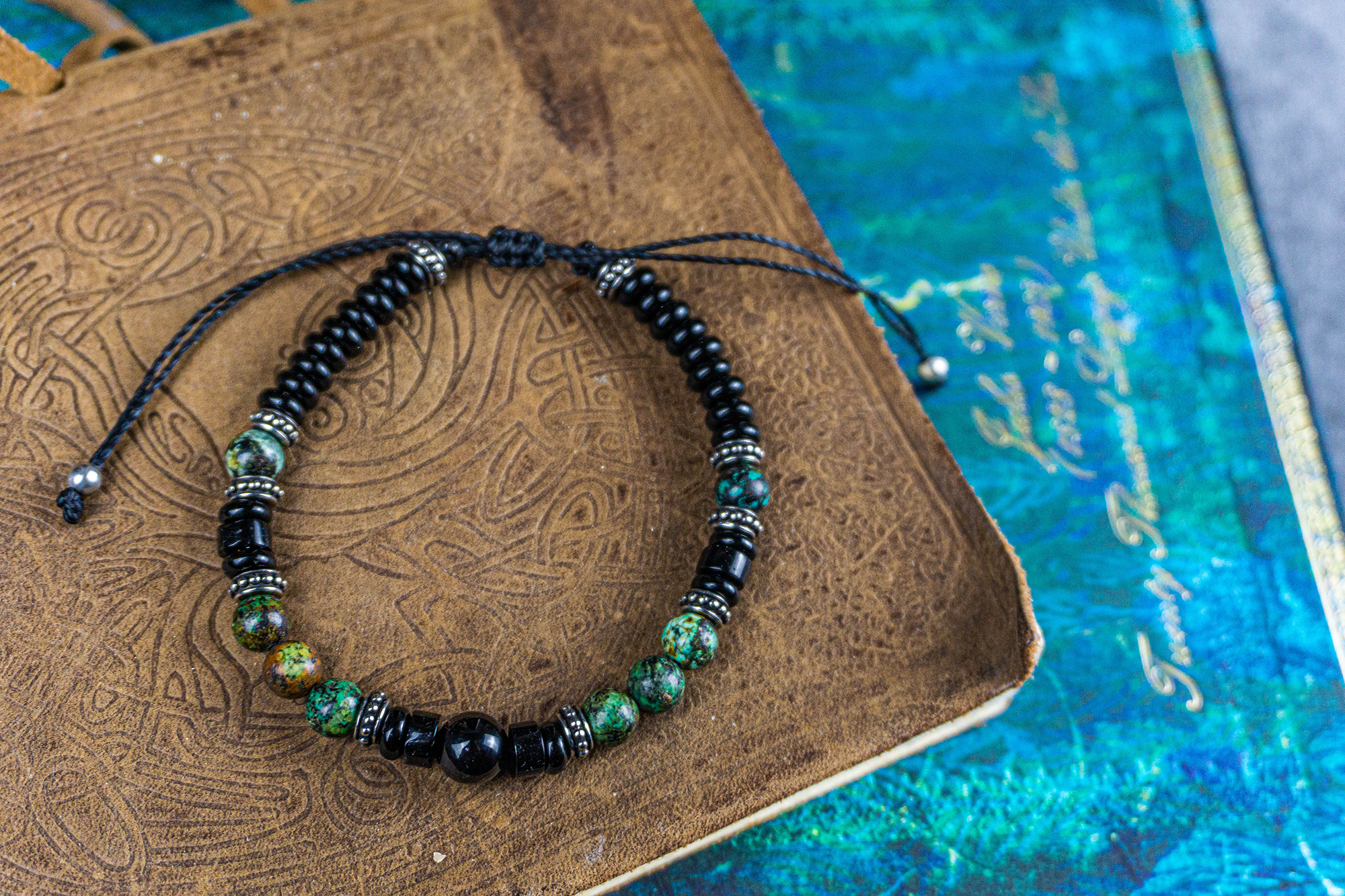 black onyx and green african turquoise bracelet bead 