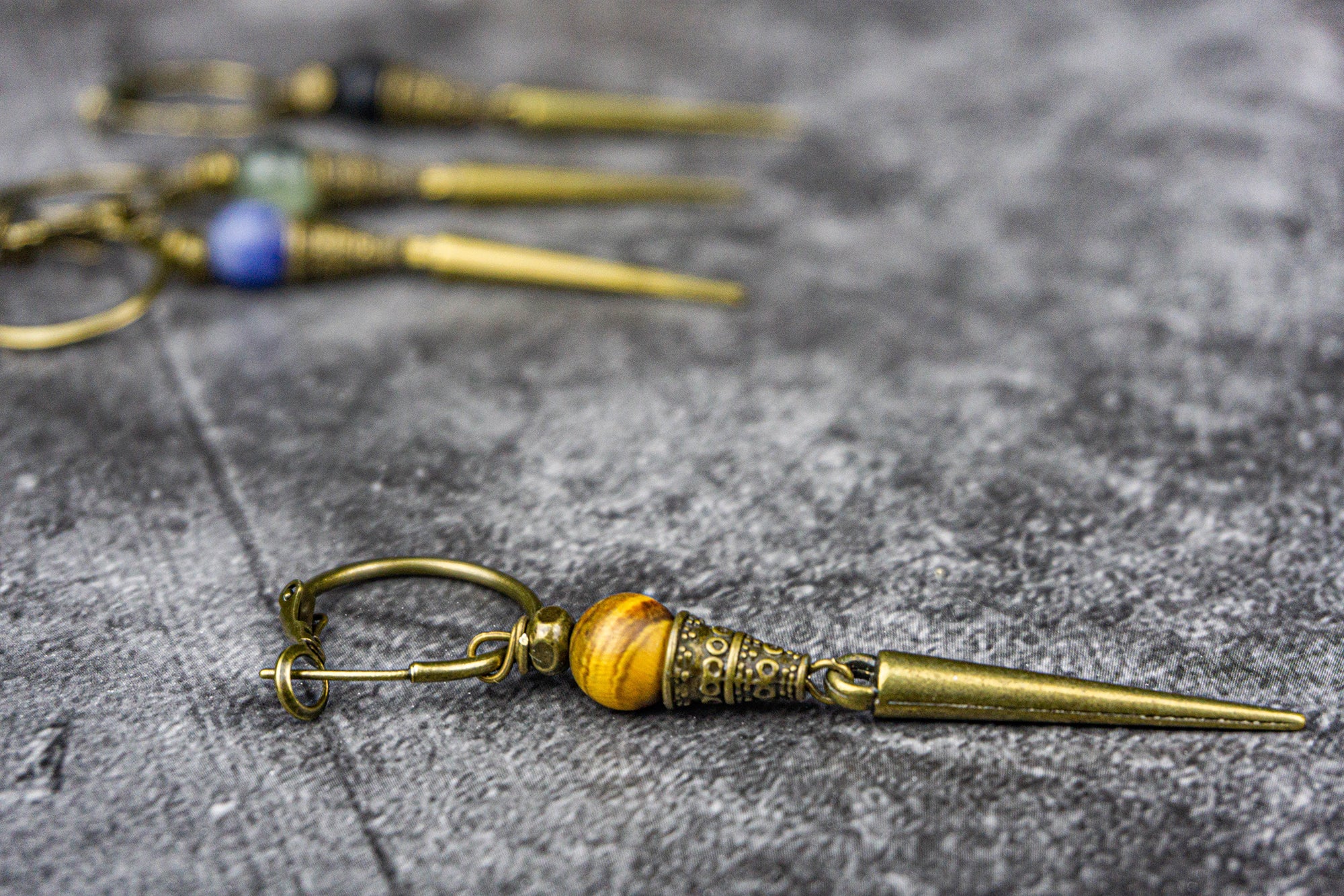 Brass Boho Earrings, Warrior Spike Dangles