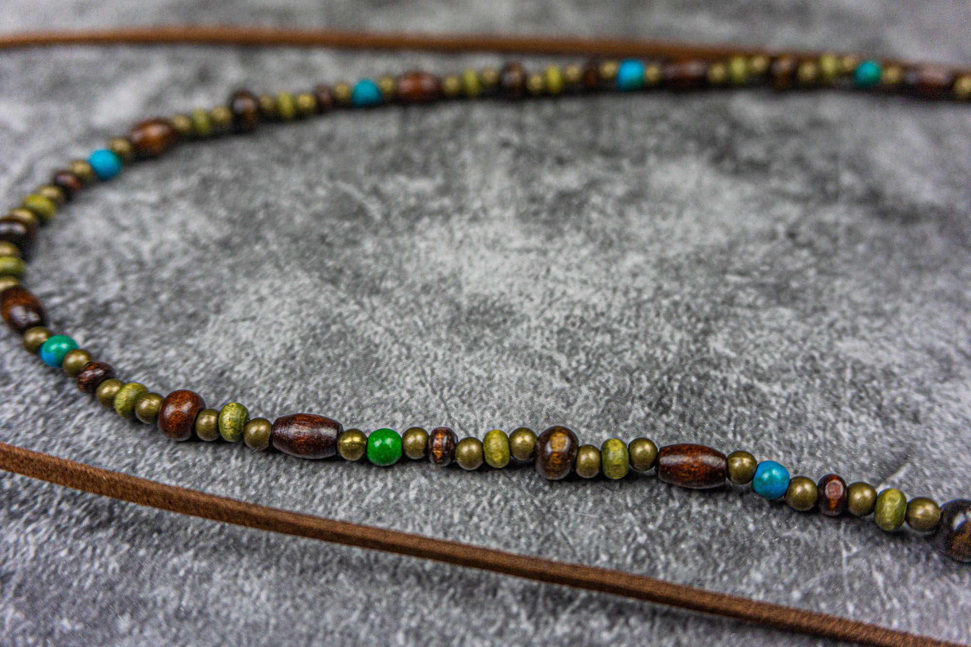 beaded necklace made of wood, bass beads and jade