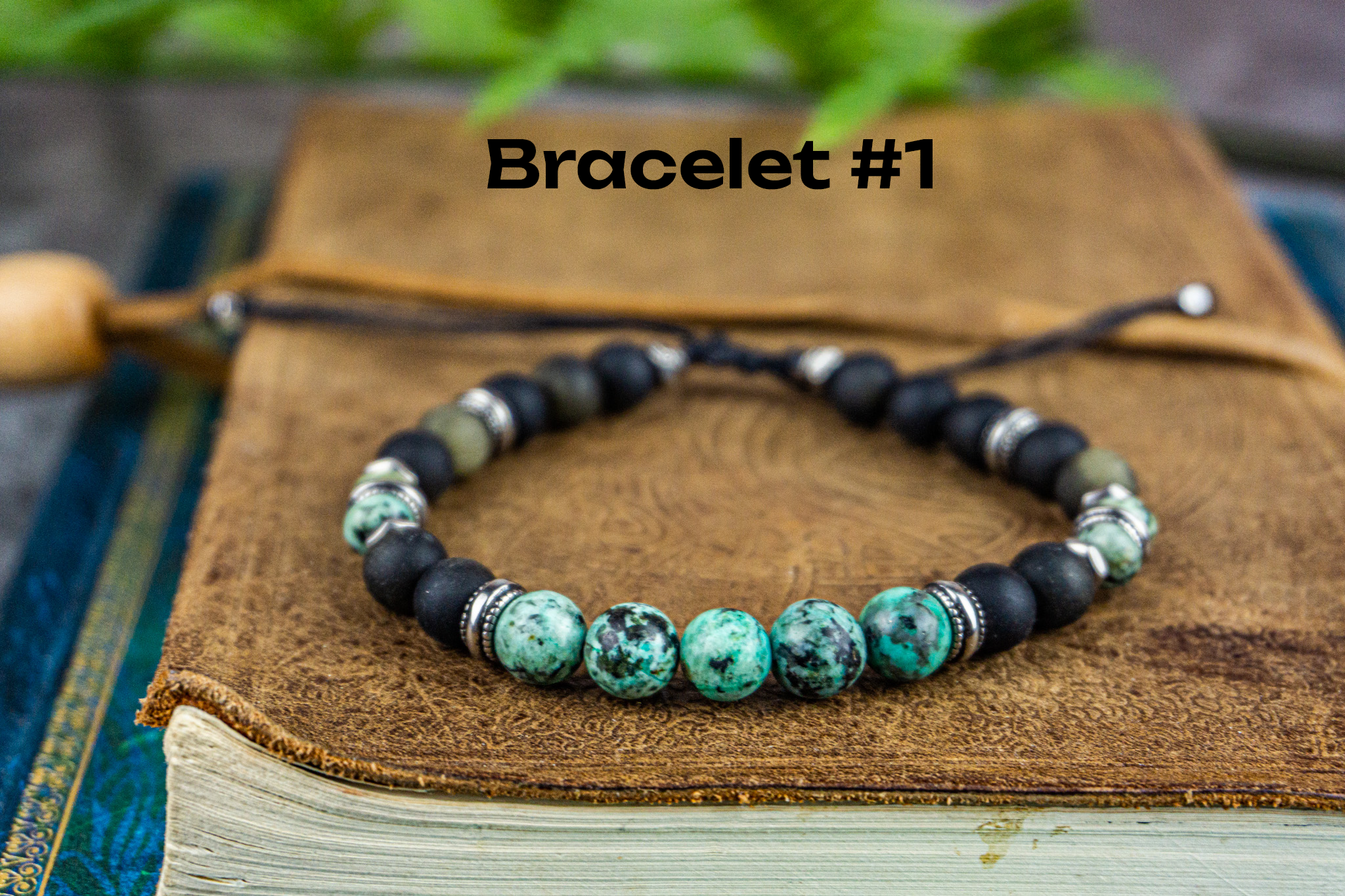 black obsidian and green african turquoise jasper beaded bracelet - wander jewellery