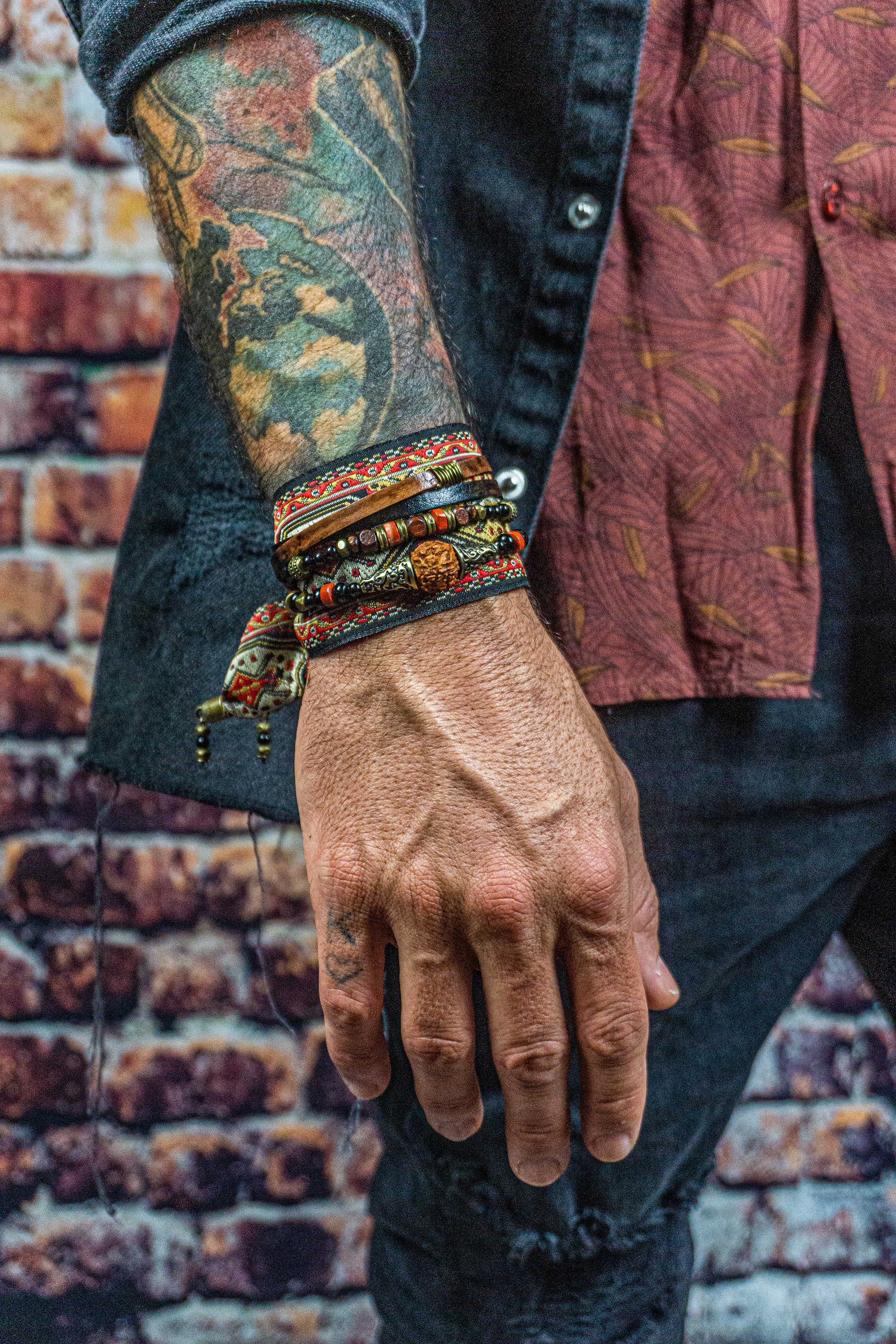 mens colorful gypsy gemstone cuff bracelet set