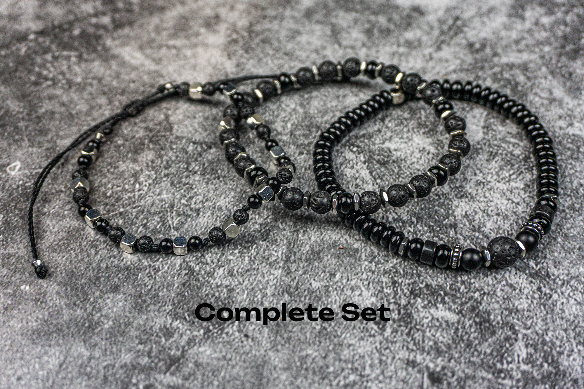 all black onyx and lava stone gemstone beaded bracelet set of 3
