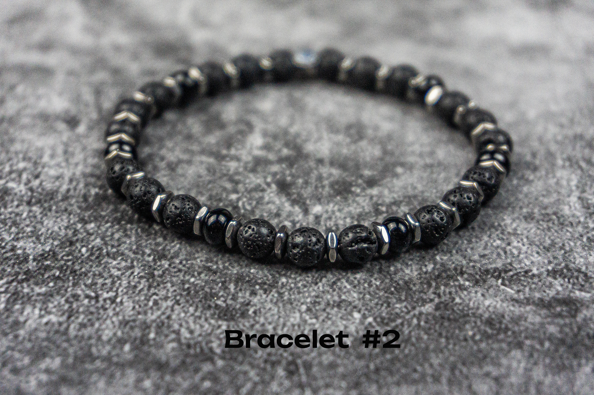 black onyx and lava stone and stainless steel beaded bracelet