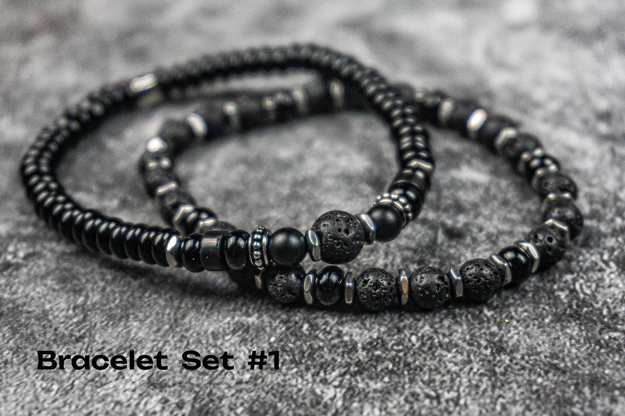 all black onyx and lava stone bracelet set of 2