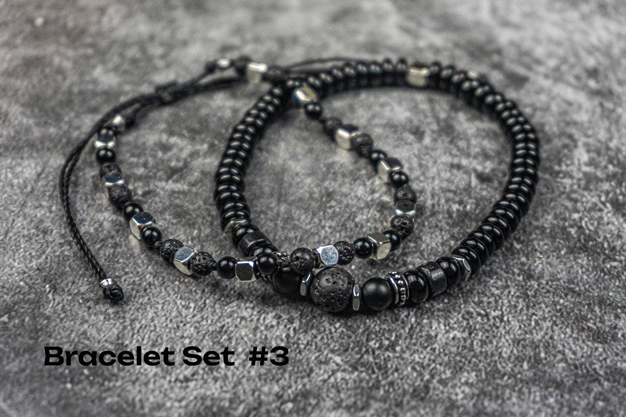 black onyx and lava stone bracelet set of 2