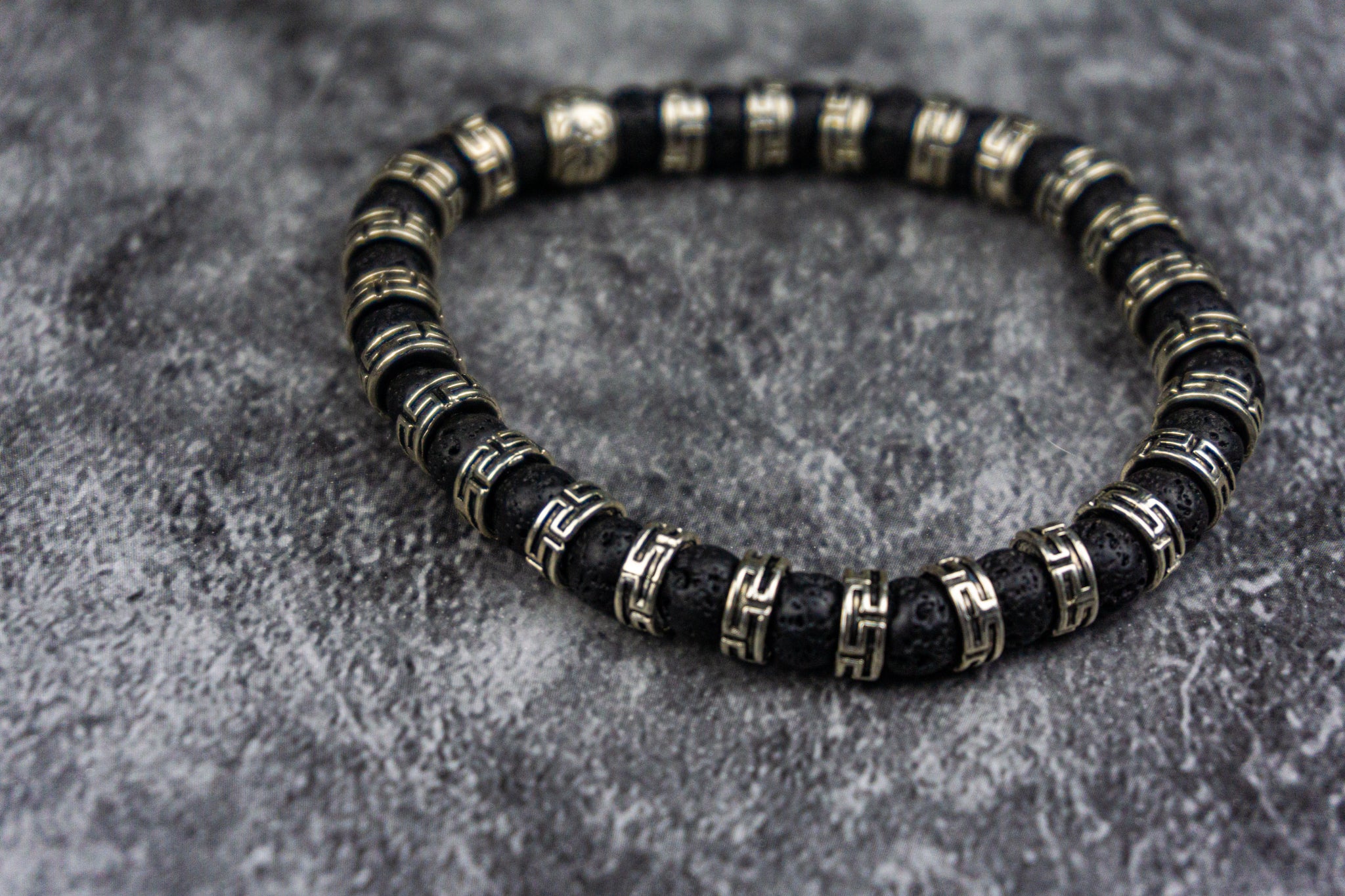 black lava stone 6mm beads with silver color  spacer beads