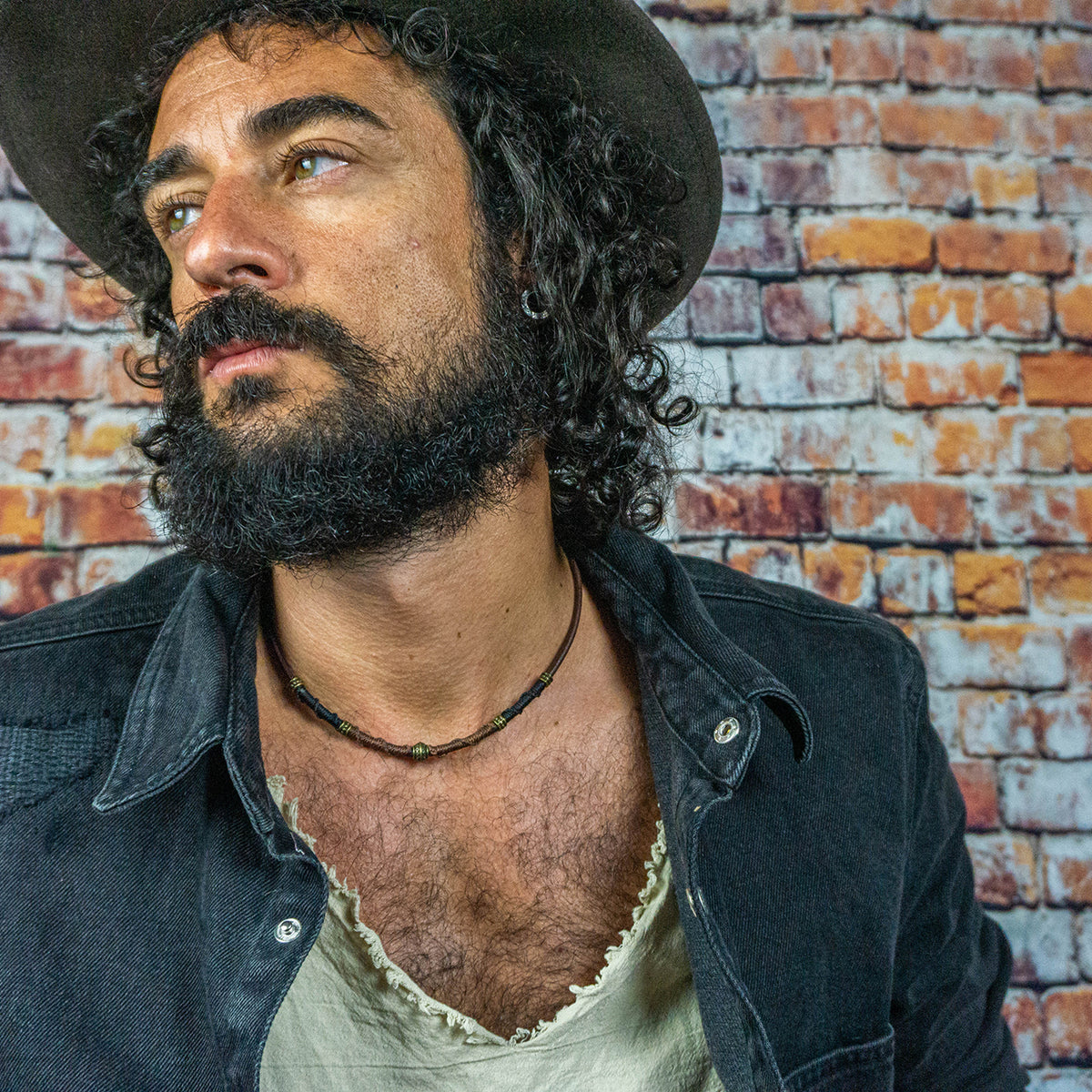 Mens's Minimalist Chunky Leather Choker Necklace