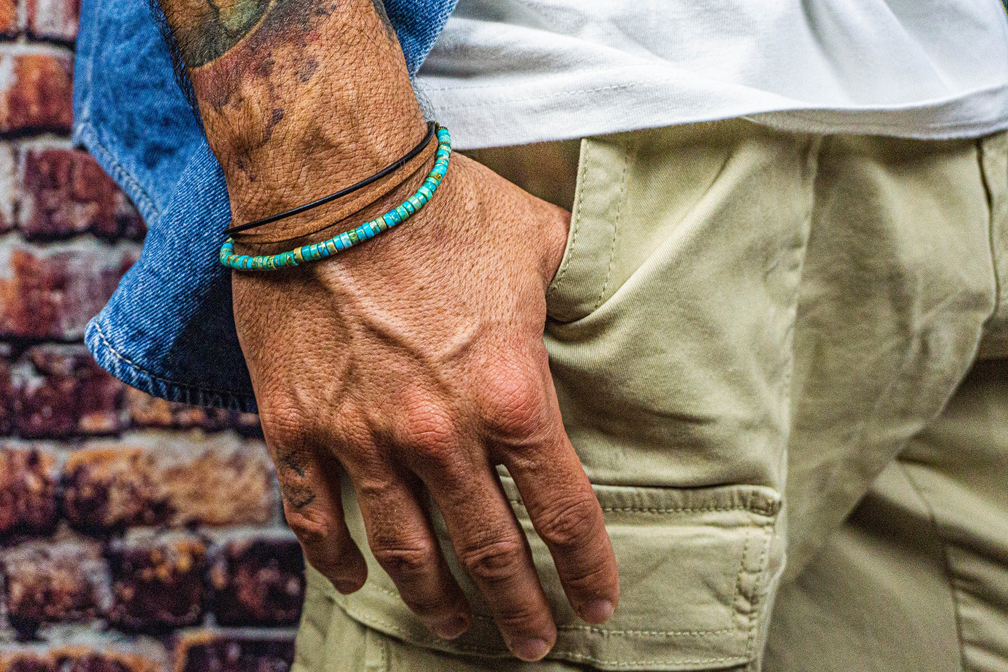 Handmade Turquoise Jasper & Leather Layered Bracelet Set