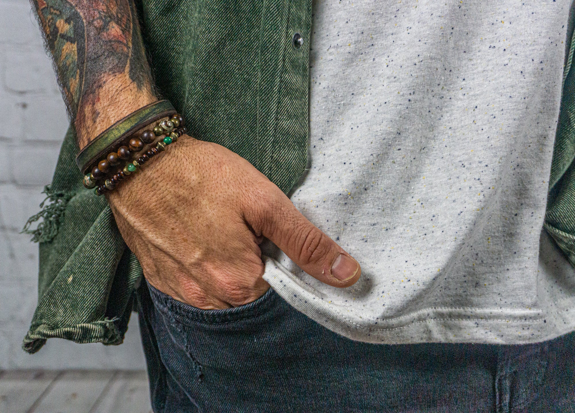 wood gemstone beaded bracelet set