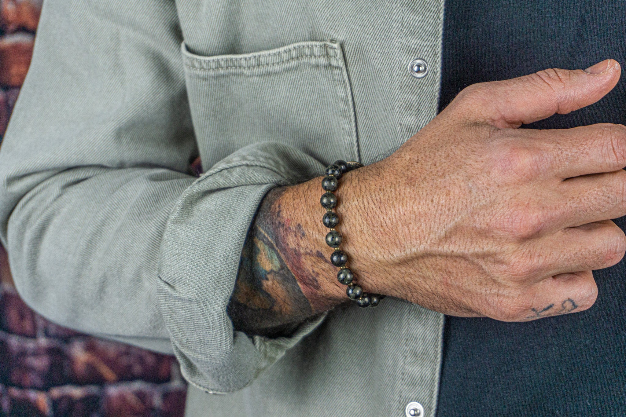 antique coin leather pyrite gemstone beaded  bracelet for men