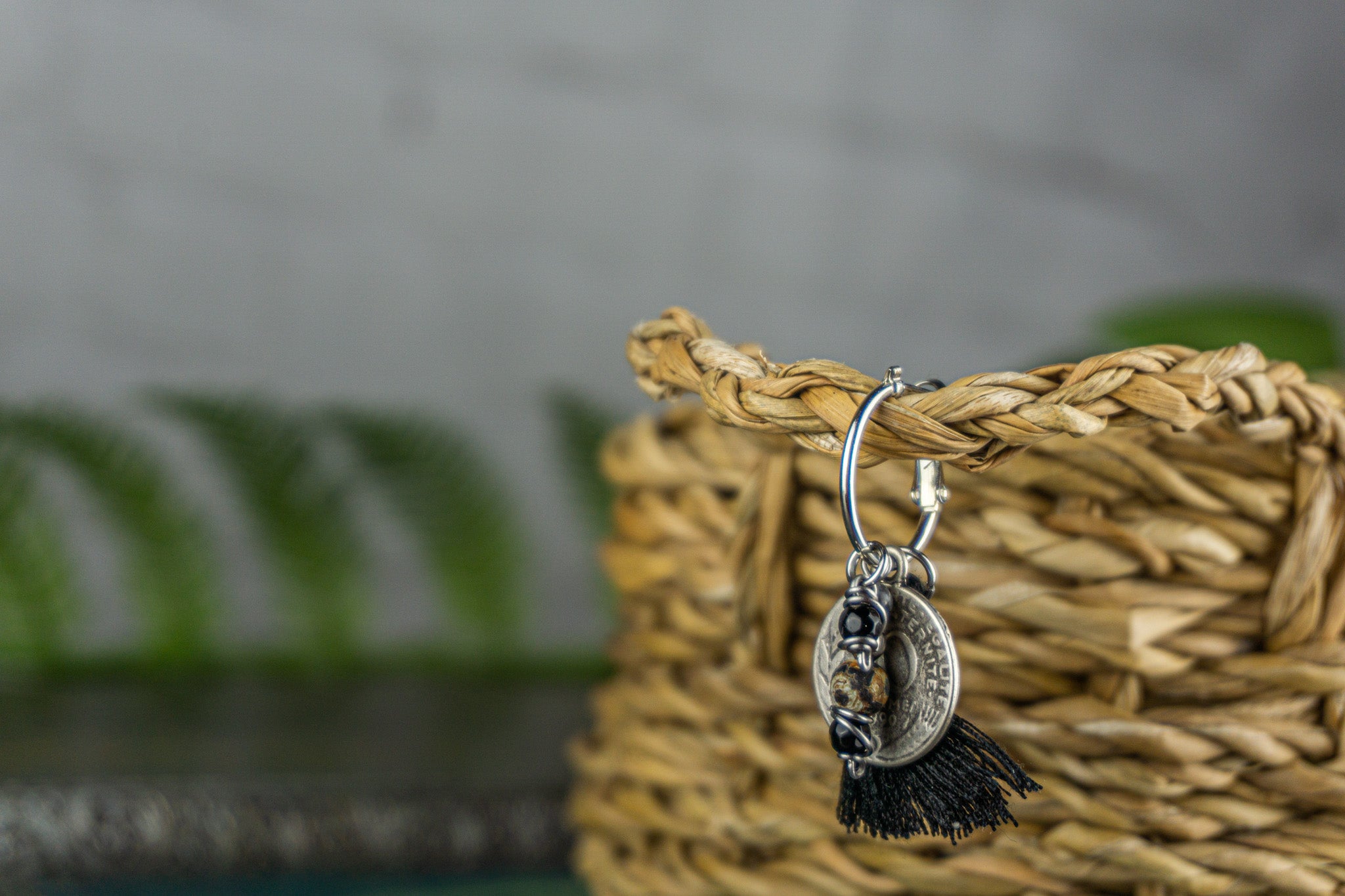 tassel silver coin beaded dangle hoop earring