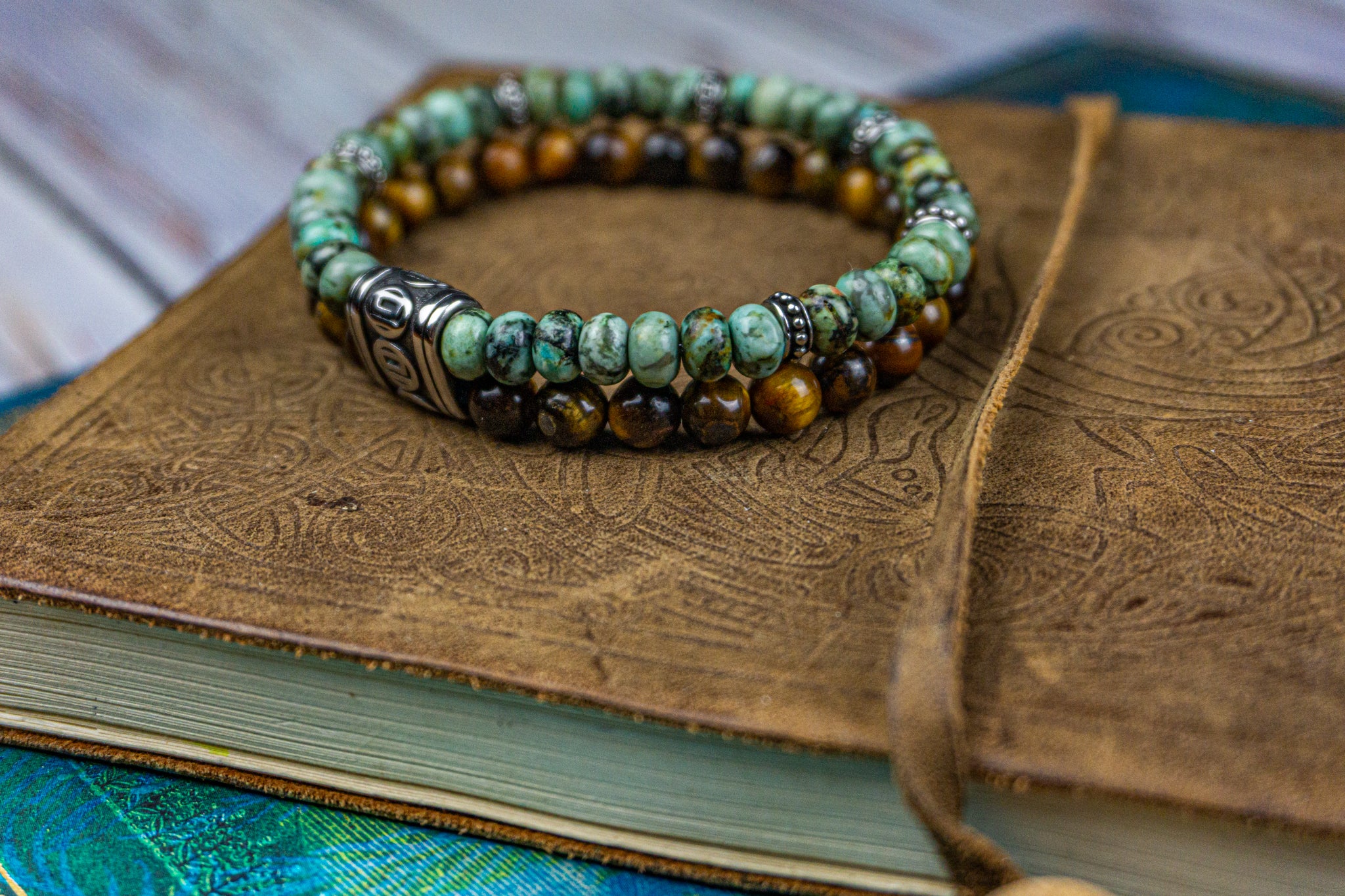 tiger eye and turquoise gemstone bracelet- wander jewellery